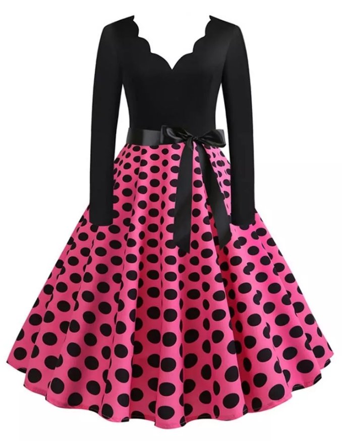 Różowa Sukienka Rockabilly Plus Size W Stylu Vintage W Kropki
