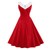 Plus Size Czerwona Sukienka Vintage Szykowny Kołnierzyk Czerwona