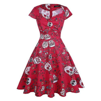 Czerwona Sukienka Vintage Plus Size Z Motywem Czaszki