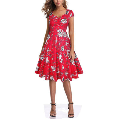 Czerwona Sukienka Vintage Plus Size Z Motywem Czaszki