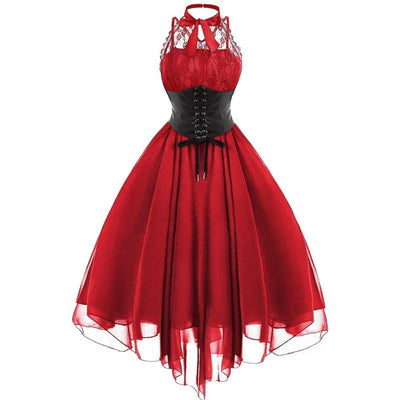 Czerwona Sukienka Vintage W Stylu Steampunk Plus Size