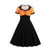 Pomarańczowa Czarna Rozkloszowana Sukienka Vintage Plus Size