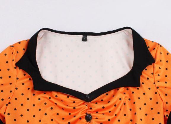 Pomarańczowa Czarna Rozkloszowana Sukienka Vintage Plus Size