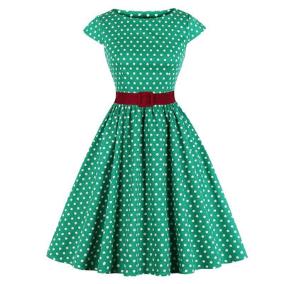 Zielona Sukienka Vintage Z Paskiem Plus Size