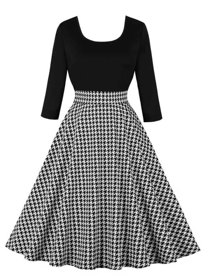 Szara Sukienka W Kratę Vintage