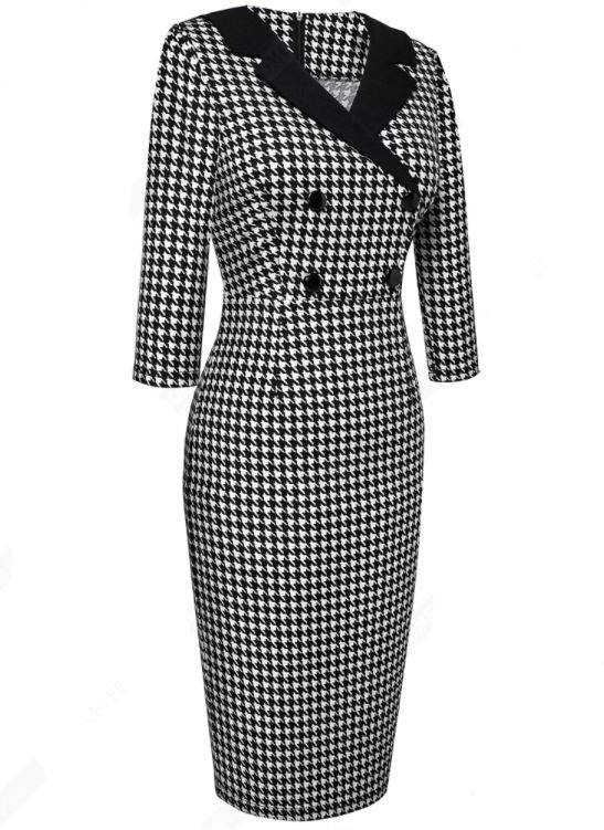 Czarno-Biała Zimowa Sukienka Vintage