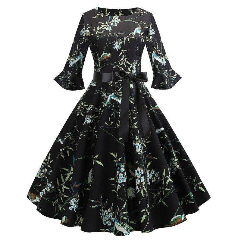 Czarna Zimowa Sukienka W Kwiaty W Stylu Vintage