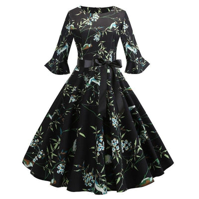 Czarna Zimowa Sukienka W Kwiaty W Stylu Vintage