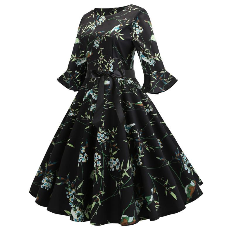 Czarna Zimowa Sukienka W Kwiaty W Stylu Vintage