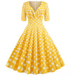 Żółta Bawełniana Sukienka W Kropki Vintage