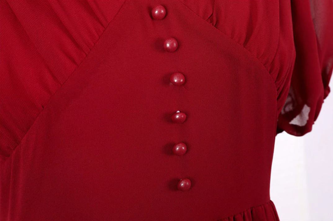 Burgundowa Długa Sukienka Z Lat 50