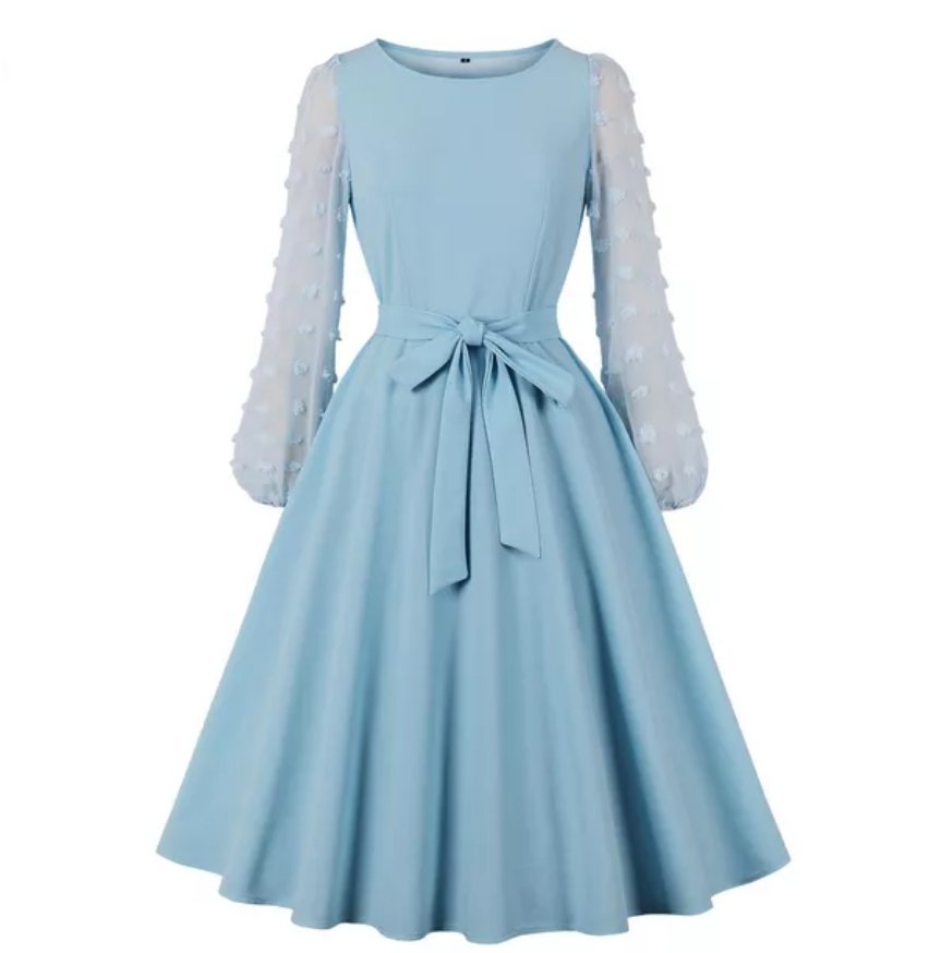 Niebieska Długa Sukienka Vintage W Stylu Boho