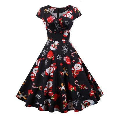 Czarna Świąteczna Sukienka Vintage Plus Size