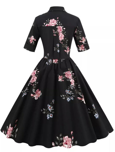 Czarna Sukienka Z Kołnierzykiem W Stylu Vintage