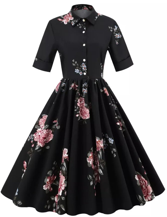 Czarna Sukienka Z Kołnierzykiem W Stylu Vintage