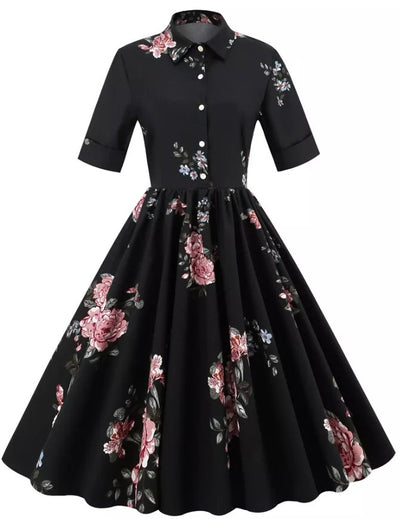 Czarna Sukienka Z Kołnierzykiem W Stylu Vintage
