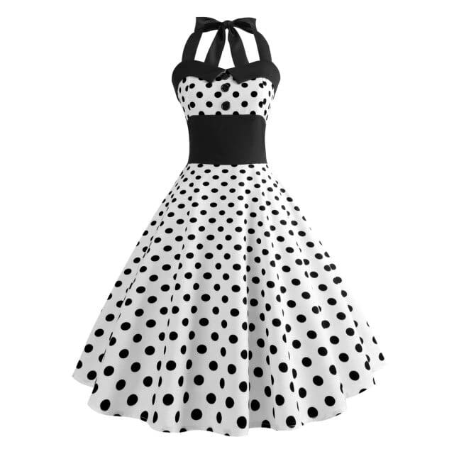 Sukienka Vintage - Pin-Up W Białe Kropki
