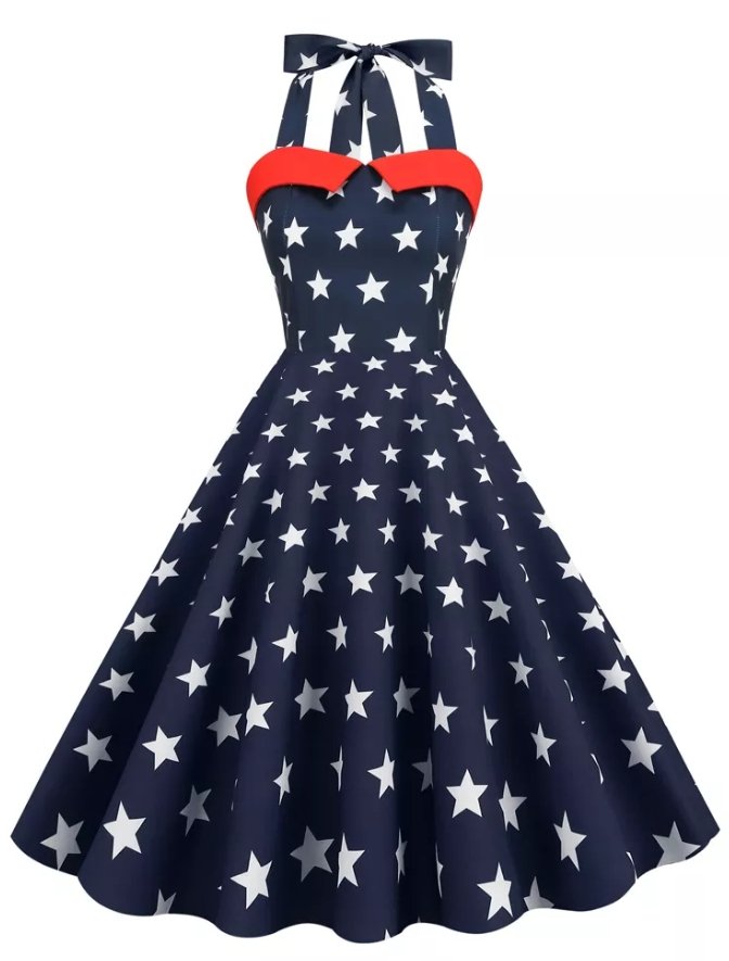 Sukienka Vintage Pin Up Z Nadrukiem USA