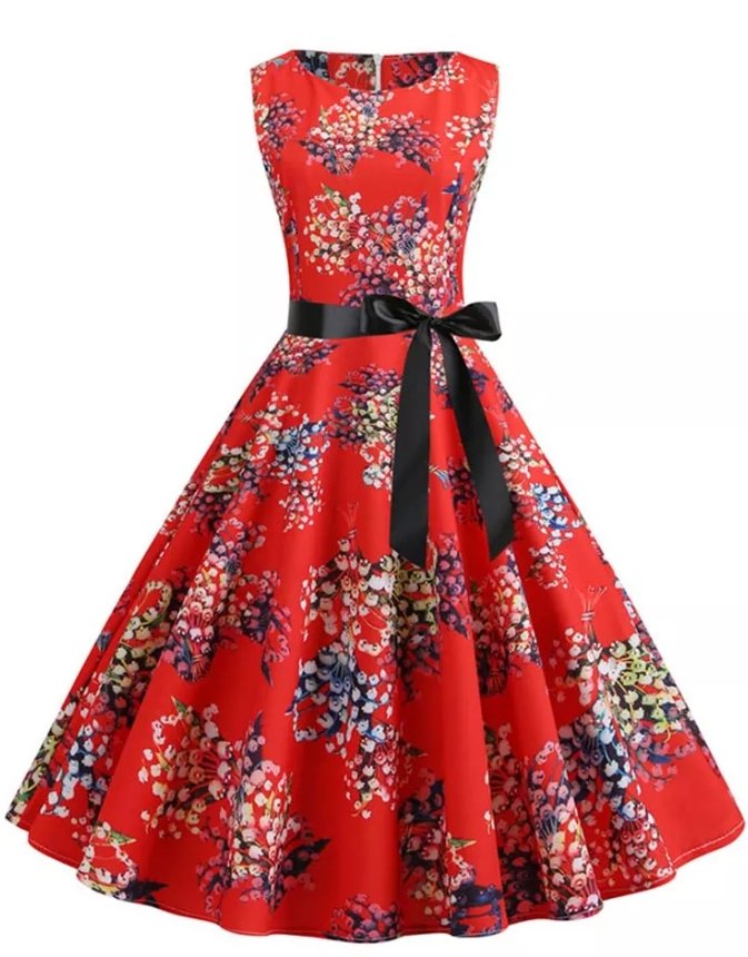 Vintage Pin Up Dress Czerwone Kwiaty