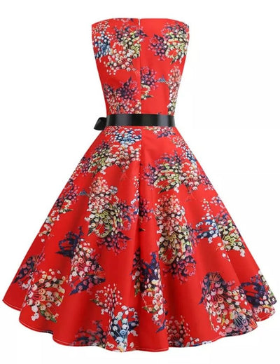 Vintage Pin Up Dress Czerwone Kwiaty