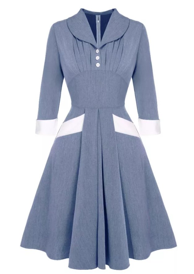 Niebieska Plisowana Sukienka Vintage