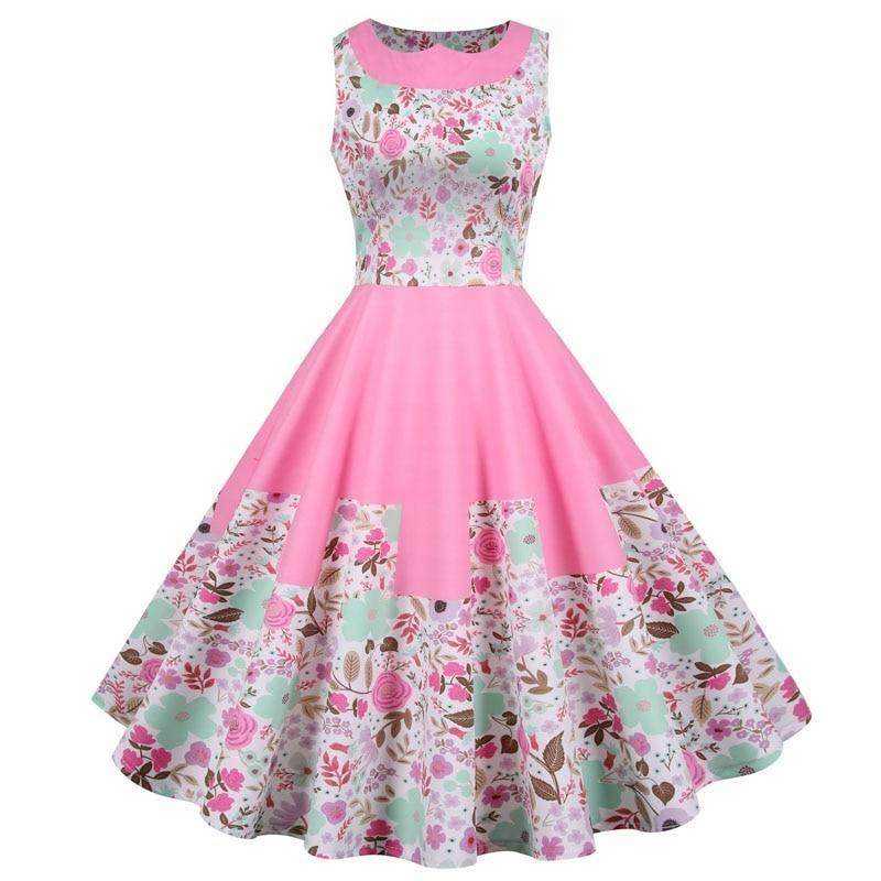 Sukienka Vintage W Różowe Kwiaty Księżniczki