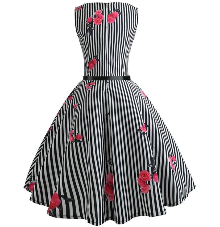 Czarno-Biała Sukienka Vintage W Paski