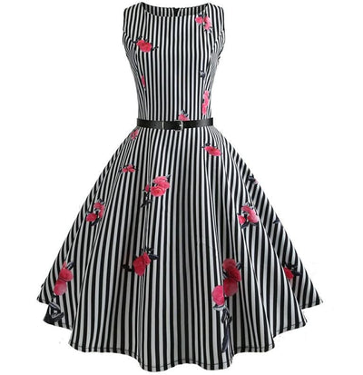 Czarno-Biała Sukienka Vintage W Paski