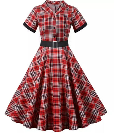 Sukienka Vintage W Czerwono-Czarne Paski