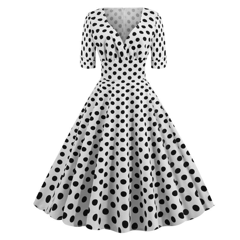 Sukienka Vintage Rockabilly Z Lat 50. W Białe Kropki