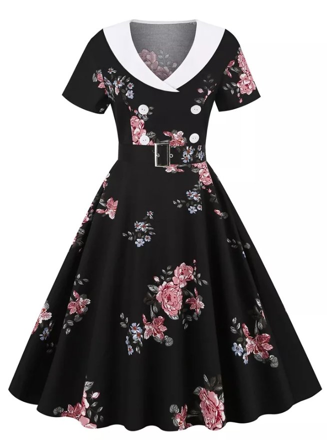 Rockabilly Sukienka Vintage Z Lat 50. W Kwiaty