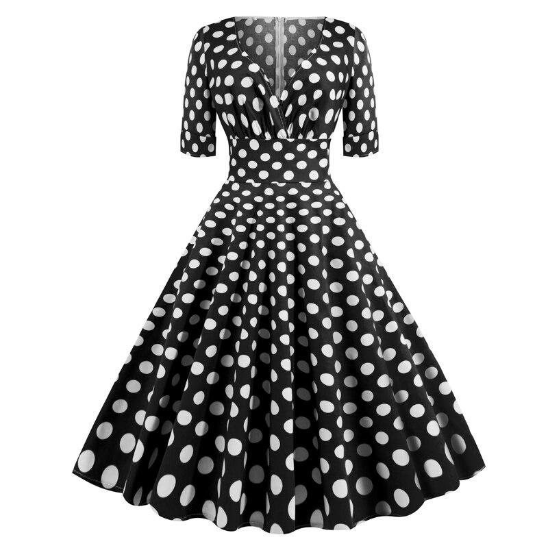 Sukienka Vintage Rockabilly Z Lat 50. W Czarne Kropki