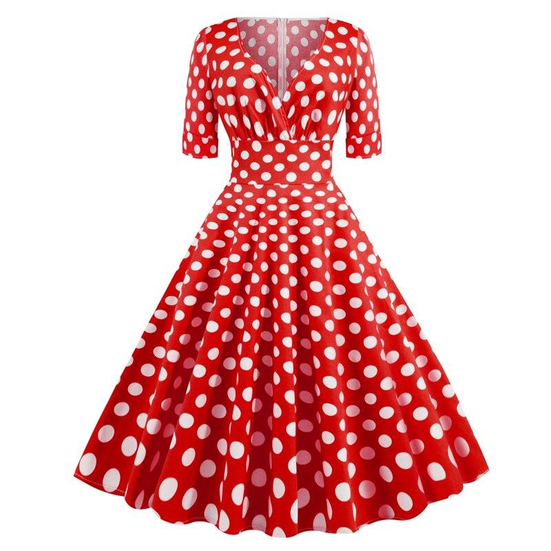 Sukienka Rockabilly Vintage Z Lat 50. W Czerwone Kropki