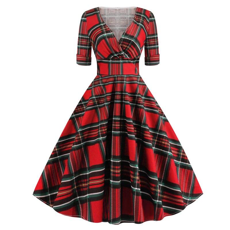 Czerwona Sukienka W Szkocką Kratę W Stylu Rockabilly Z Lat 50