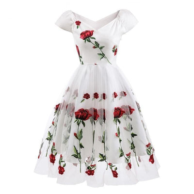 Biała Koronkowa Sukienka Vintage Rockabilly