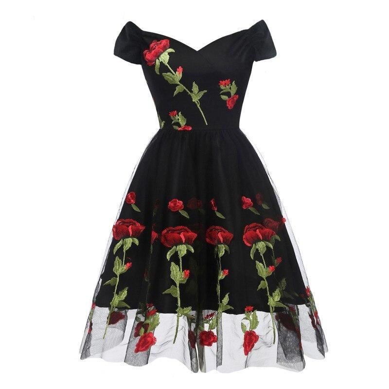Czarna Koronkowa Sukienka Vintage Rockabilly