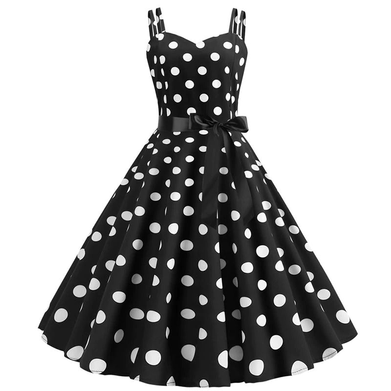 Czarna Sukienka W Kropki Vintage Rockabilly