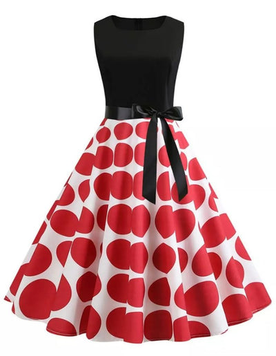Czerwono-Czarna Sukienka Rockabilly W Stylu Vintage