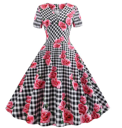 Czarna Romantyczna Sukienka Vintage W Kratkę