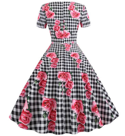 Czarna Romantyczna Sukienka Vintage W Kratkę