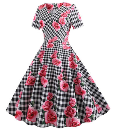 Czarna Romantyczna Sukienka Vintage W Kratkę