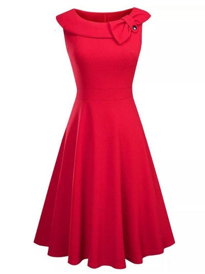 Czerwona Sukienka Vintage Z Kołnierzykiem