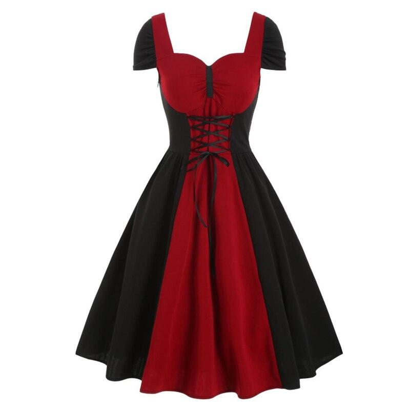Czerwona I Czarna Koronkowa Sukienka W Stylu Vintage