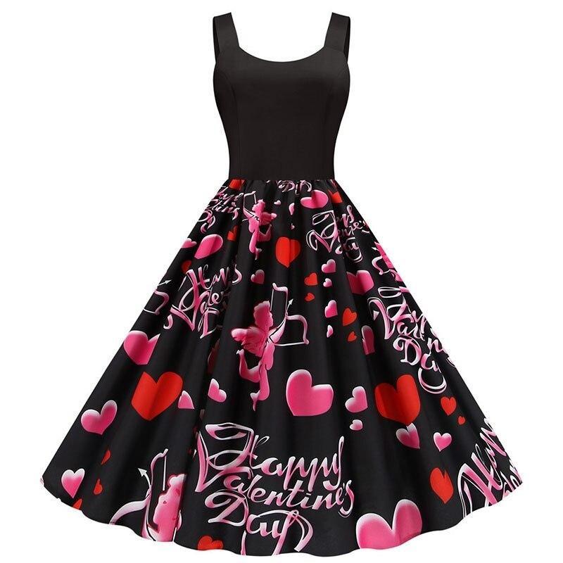 Czarna Walentynkowa Sukienka Amorek W Stylu Vintage