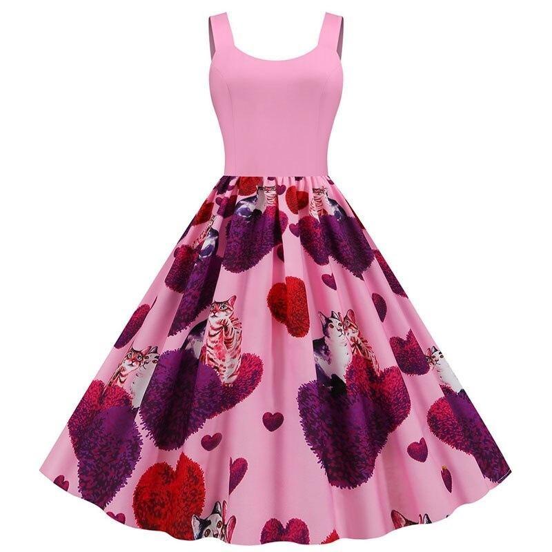 Vintage Różowa Sukienka Walentynkowa