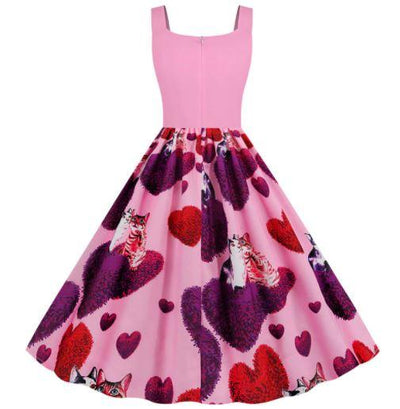 Vintage Różowa Sukienka Walentynkowa
