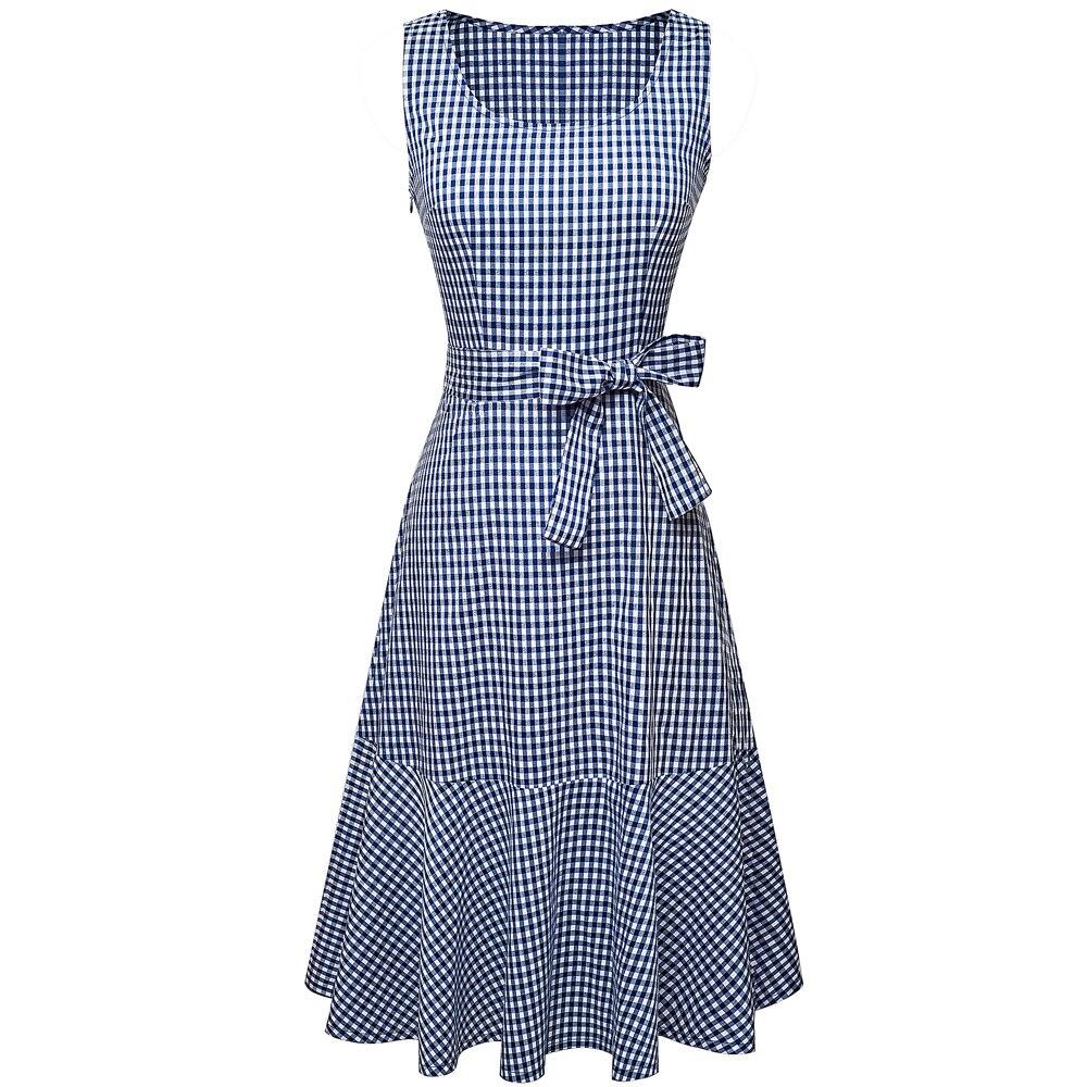 Niebieska Sukienka Vintage Bez Rękawów