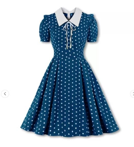 Niebieska Sukienka Vintage Z Wysokim Stanem