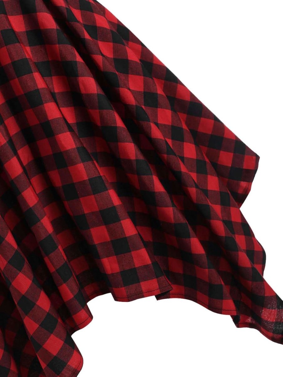 Sukienka Vintage Z Wysokim Stanem W Kratę