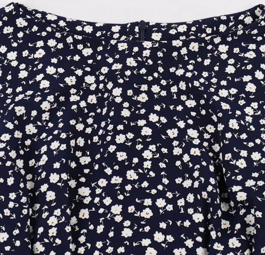 Granatowa Sukienka Vintage Z Wysokim Stanem